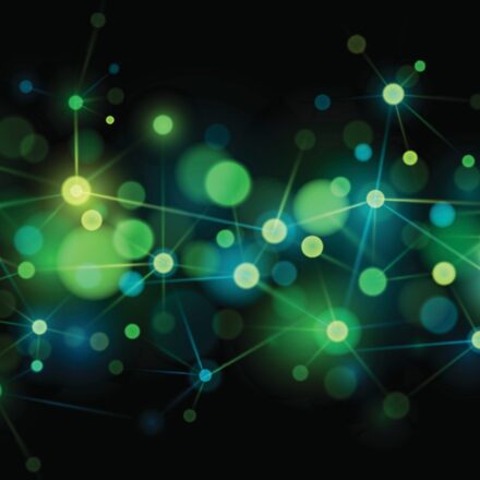 Abstract digital image of network traffic in motion against a dark background.