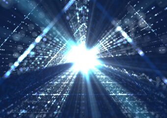 Navigating through a futuristic triangular shaped tunnel,