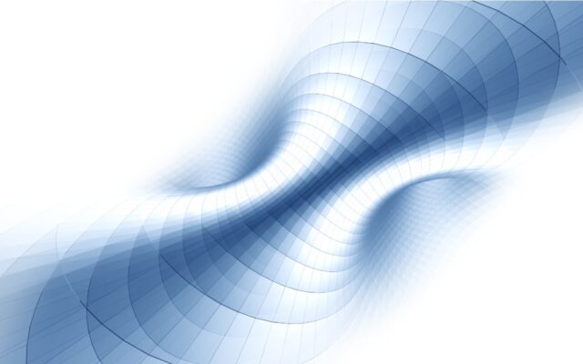 Digital image of an abstract blue metallic mesh tunnel.