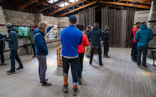 Visitors view various exhibits and parts of the Sagarmatha Next Centre in Nepal. Photo credit by Martin Edstrom.