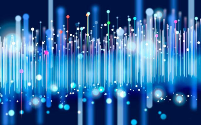 section of data transfer transmission, primarily in light blue hues and white against a dark blue background.