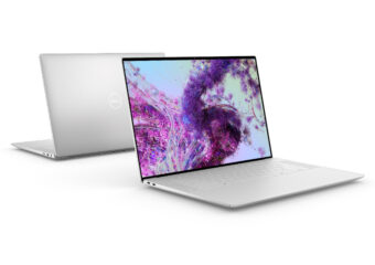 Dell XPS 16 9640 laptops back to back, image taken at angle against a white background.