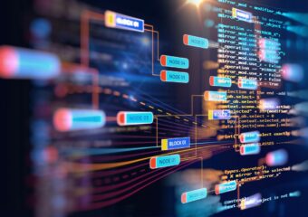 Abstract futuristic infographic with visual data complexity to represent Big data concept, node base programming