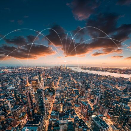 NYC skyline with telecom lines