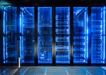 data center in server room with server racks